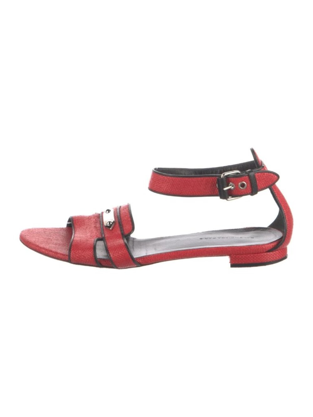 BALENCIAGA RARE !! VINTAGE Y2K RED FLAT CANVAS SANDALS 39 silver hardware